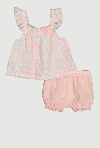 Baby Girls 0-9M Heart Print Top and Bubble Shorts