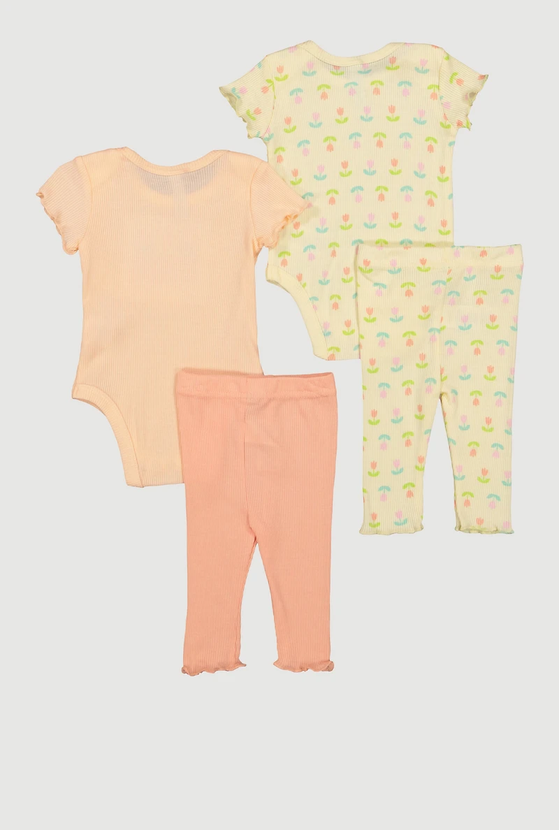 Baby Girls 0-9M Mommys New Bestie Bodysuits and Pants 4 Piece Set