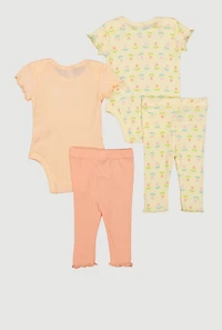 Baby Girls 0-9M Mommys New Bestie Bodysuits and Pants 4 Piece Set
