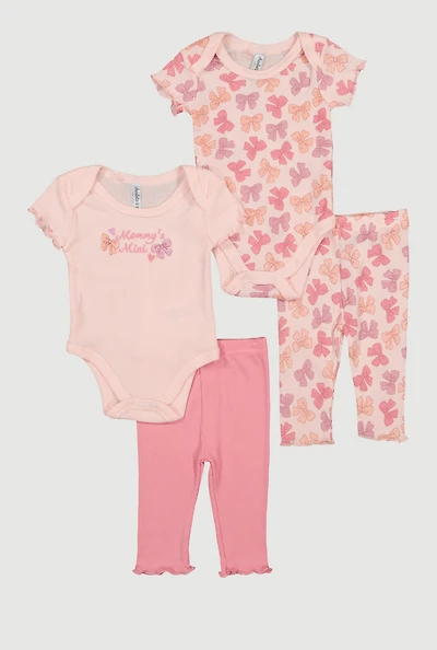 Baby Girls 0-9M Mommys Mini Bow Graphic Bodysuits and Pants Set