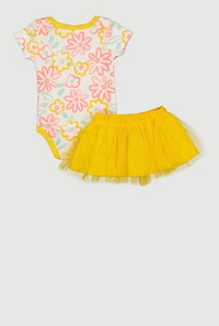 Baby Girls 0-9M Glittery Daddys Girl Floral Bodysuit and Skirt with Headband