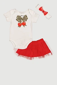 Baby Girls 0-9M Cherry Graphic Bodysuit and Skirt with Headband
