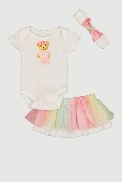 Baby Girls 0-9M Pretty Teddy Bear Bodysuit and Tutu Skirt Set