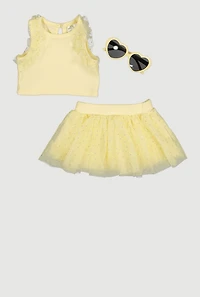 Baby Girls 0-9M Glitter Ruffle Trim Tank Top and Tutu with Sunglasses