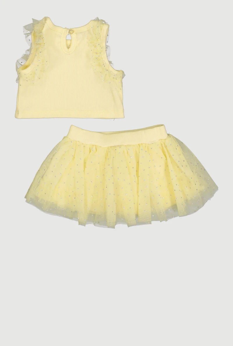 Baby Girls 0-9M Glitter Ruffle Trim Tank Top and Tutu with Sunglasses
