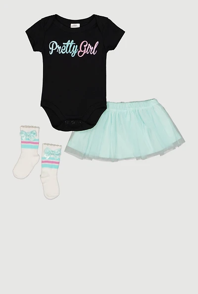 Baby Girls 0-9M Pretty Girl Bodysuit and Tutu with Socks Set
