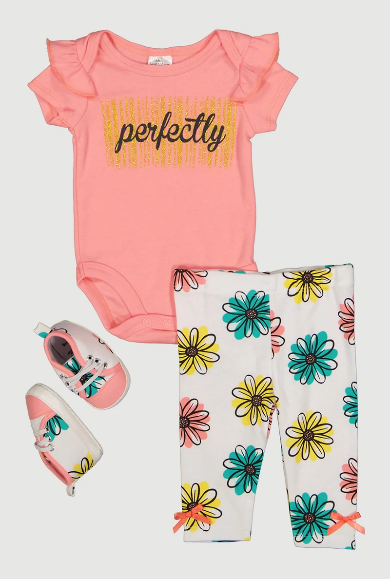 Baby Girls 0-9M Perfectly Graphic Bodysuit and Leggings with Shoes