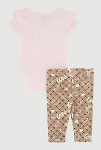 Baby Girls 0-9M Good Vibes Only Bear Bodysuit and Leggings Set