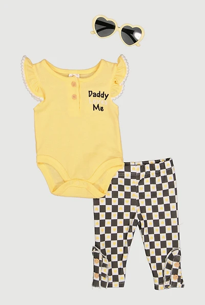 Baby Girls 0-9M Daddy Loves Me Bodysuit and Leggings with Sunglasses