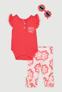 Baby Girls 0-9M Graphic Bodysuit and Pants with Sunglasses