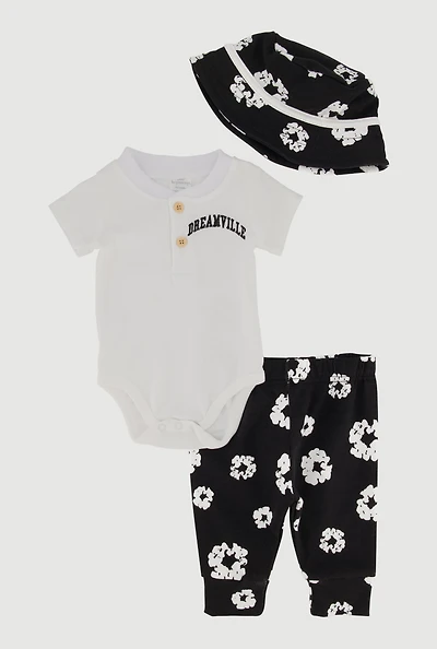 Baby Boys 0-9M Dreamville Graphic Bodysuit and Joggers with Bucket Hat