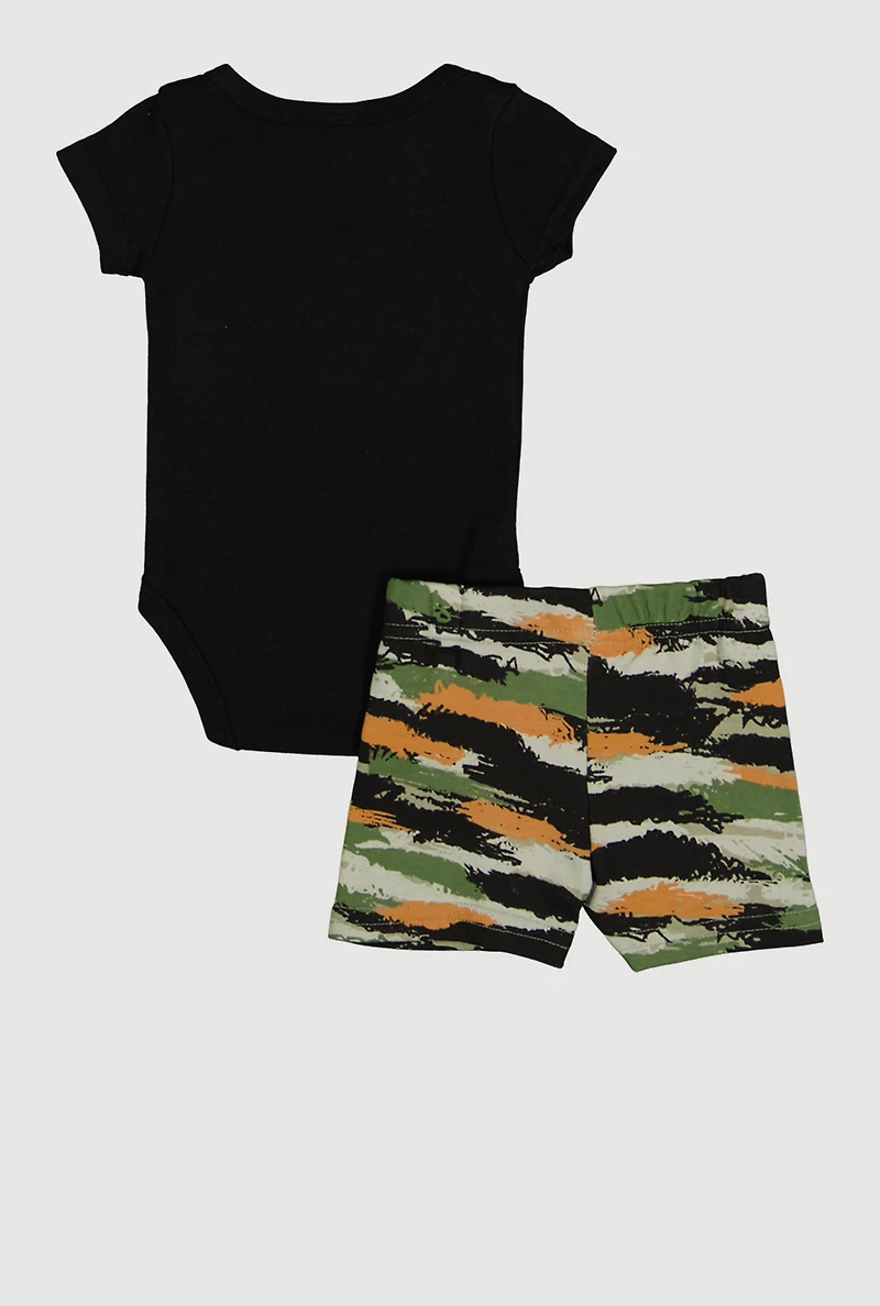Baby Boys 0-9M Goat 23 Crew Graphic Tee and Camo Shorts with Bucket Hat