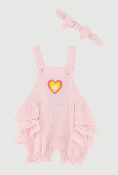 Baby Girls 0-9M Ruffle Tiered Heart Graphic Romper and Headband