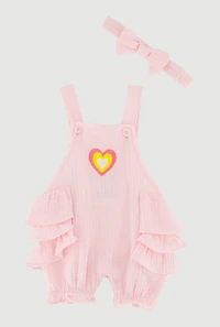 Baby Girls 0-9M Ruffle Tiered Heart Graphic Romper and Headband