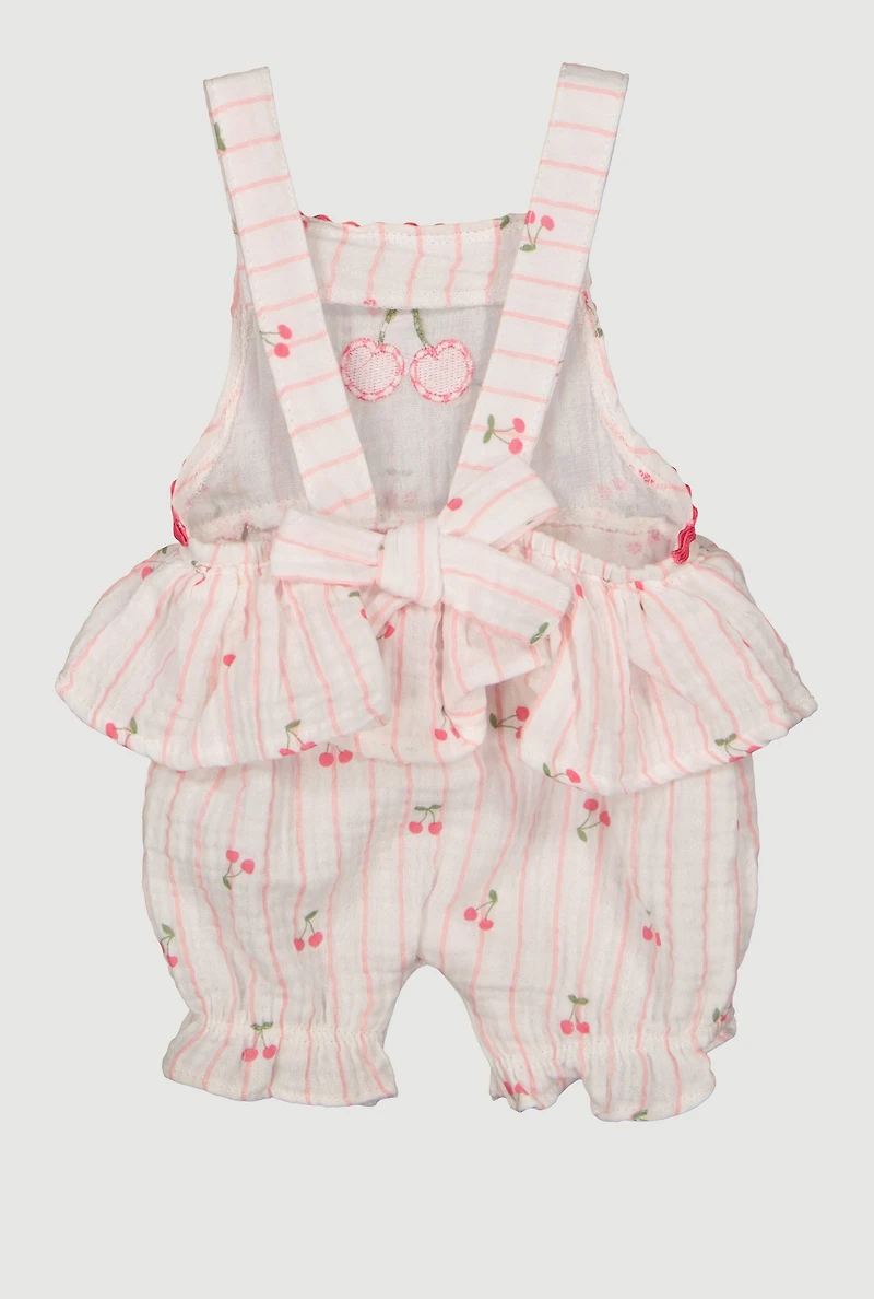 Baby Girls 0-9M Striped Cherry Print Romper with Headband