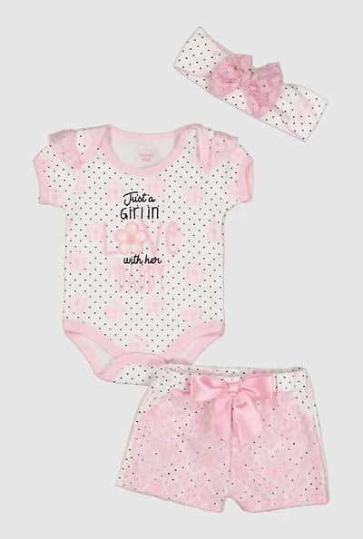 Baby Girls 0-9M Polka Dot Flower Graphic Bodysuit and Shorts Set