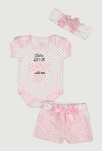 Baby Girls 0-9M Polka Dot Flower Graphic Bodysuit and Shorts Set