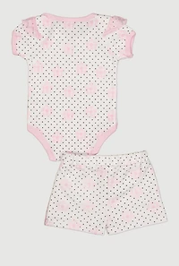 Baby Girls 0-9M Polka Dot Flower Graphic Bodysuit and Shorts Set