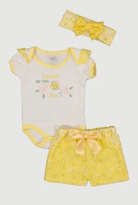 Baby Girls 0-9M Sweet As Can Bee Bodysuit and Shorts