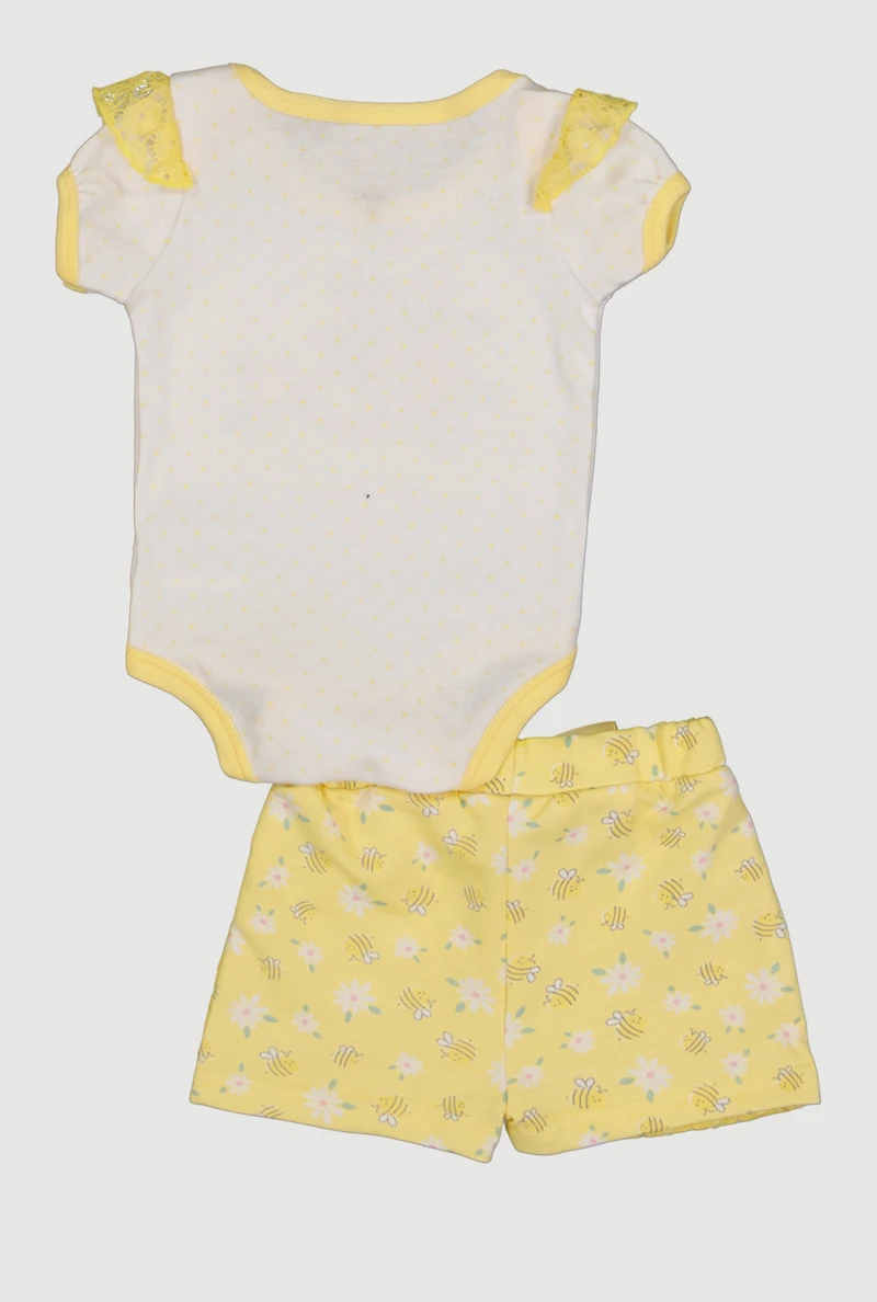 Baby Girls 0-9M Sweet As Can Bee Bodysuit and Shorts