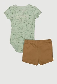 Baby Boys 0-9M Dinosaur Print Bodysuit and Shorts with Beanie