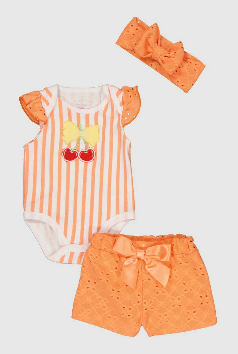 Baby Girls 0-9M Cherry Striped Bodysuit and Shorts Set