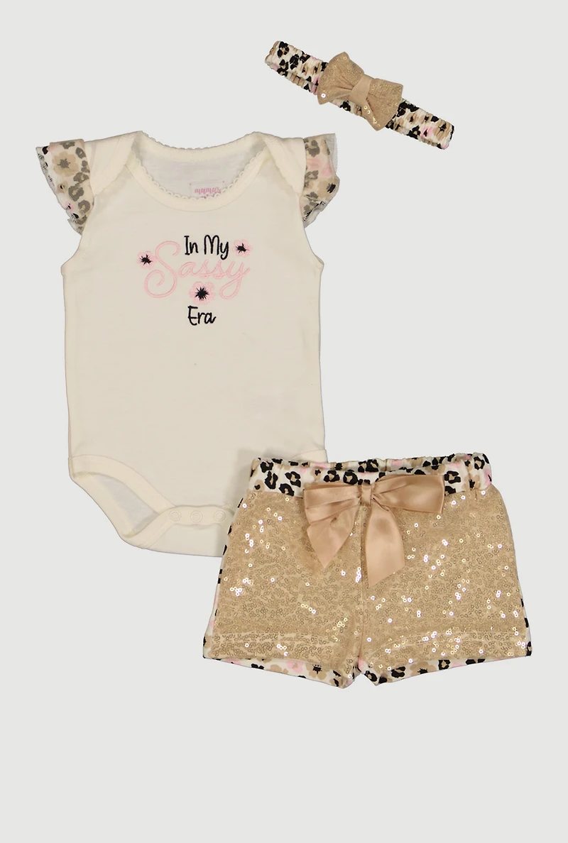 Baby Girls 0-9M My Sassy Era Graphic Bodysuit and Shorts with Headband