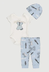 Baby Boys 0-9M Handsome Bear Bodysuit and Joggers with Beanie