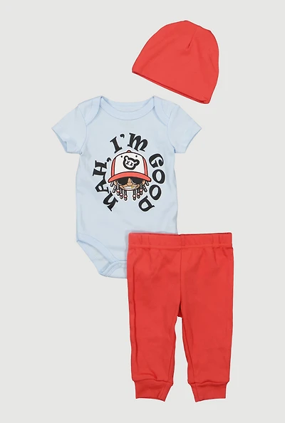 Baby Boys 0-9M Nah Im Good Bodysuit with Joggers and Beanie