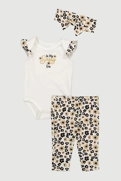 Baby Girls 0-9M Floral Animal Print Bodysuit and Leggings with Headband