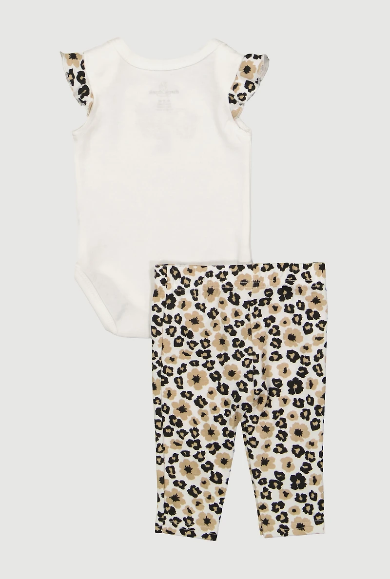 Baby Girls 0-9M Floral Animal Print Bodysuit and Leggings with Headband