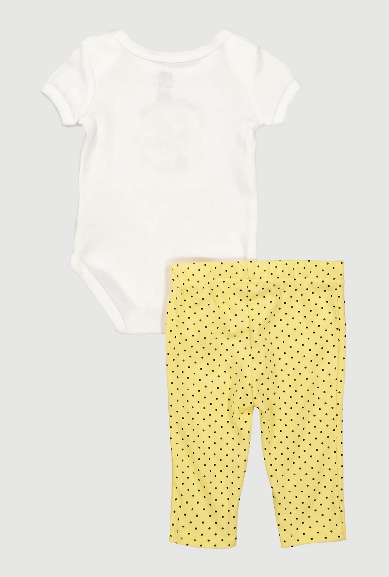 Baby Girls 0-9M Bee Graphic Bodysuit and Pants with Headband