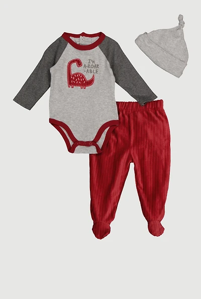 Baby Boys 0-9M Dino Graphic Bodysuit and Footed Pants Set, Grey, Size 0-3M
