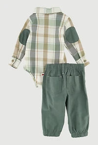 Baby Boys 0-9M Plaid Button Front Bodysuit and Pants Set, Green, Size 0-3M