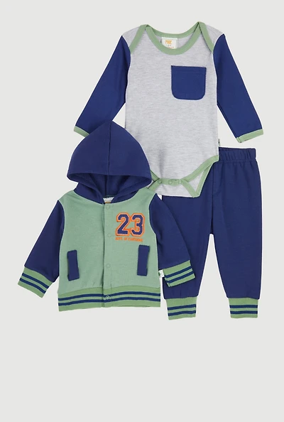Baby Boys 0-9M Color Blocked Bodysuit and Varsity Jacket with Joggers, Multi, Size 0-3M