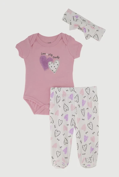 Baby Girls 0-9M Love My Family Bodysuit and Footed Pants, Pink, Size 0-3M