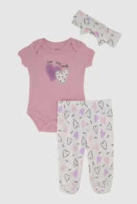Baby Girls 0-9M Love My Family Bodysuit and Footed Pants, Pink, Size 0-3M