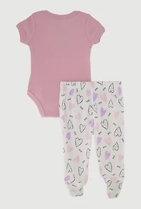Baby Girls 0-9M Love My Family Bodysuit and Footed Pants, Pink, Size 0-3M
