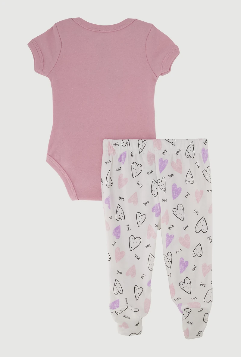 Baby Girls 0-9M Love My Family Bodysuit and Footed Pants, Pink,