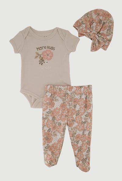 Baby Girls 0-9M More Hugs Please Bodysuit and Footed Pants, Brown, Size 0-3M