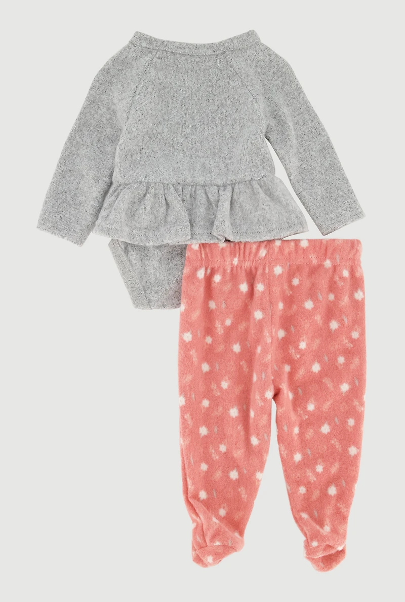 Baby Girls 0-9M Peplum Bodysuit and Footed Pants with Hat, Pink, Size 0-3M