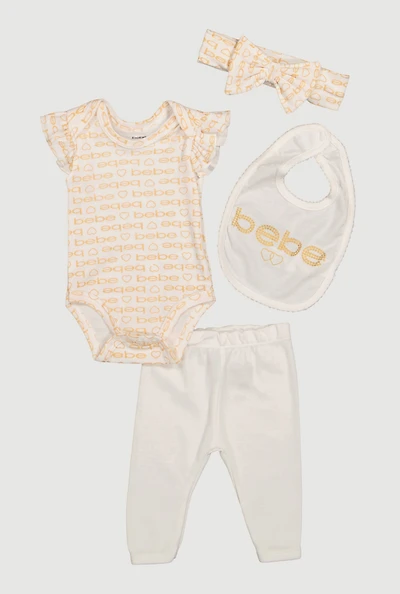 Baby Girls 0-9M Bebe Print Bodysuit and Pants 4 Piece Set