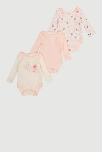 Baby Girls 0-9M Sweet Little Girl Waffle Knit Bodysuits 3 Pack