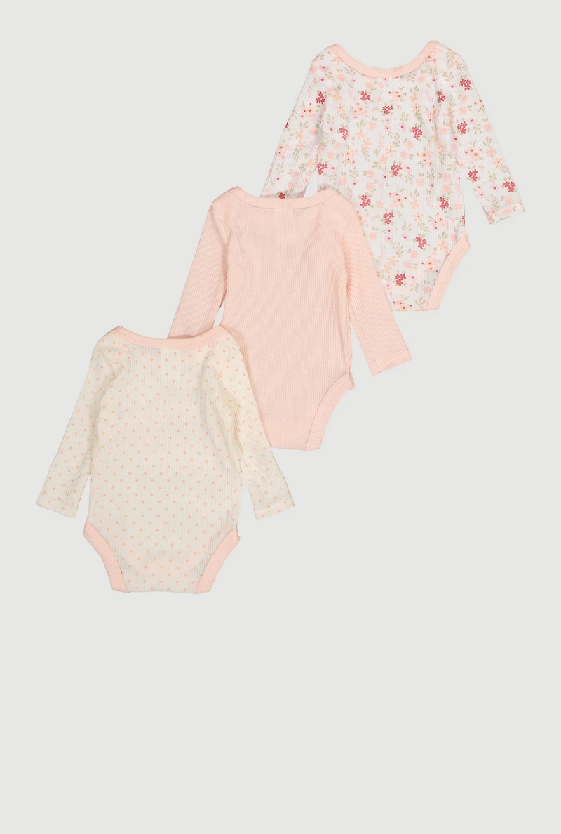 Baby Girls 0-9M Sweet Little Girl Waffle Knit Bodysuits 3 Pack