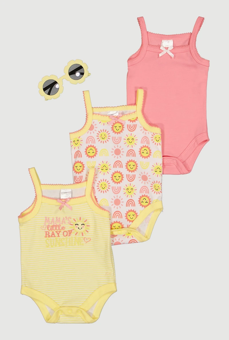 Baby Girls 0-9M Mamas Little Ray of Sunshine Bodysuits with Sunglasses
