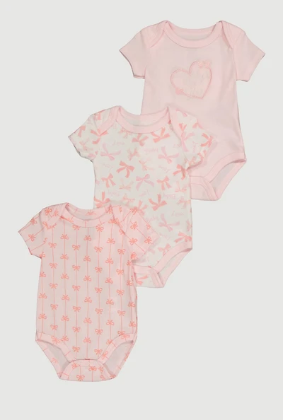 Baby Girls 0-9M Daddys Little Girl Bow Print Bodysuits 3 Pack