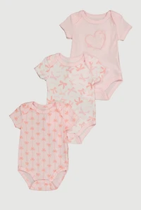 Baby Girls 0-9M Daddys Little Girl Bow Print Bodysuits 3 Pack