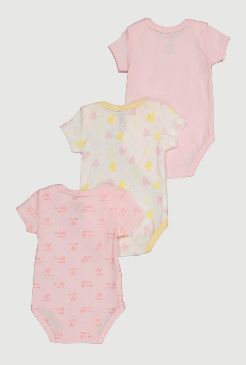 Baby Girls 0-9M Mamas Mini Heart Print Bodysuits 3 Pack