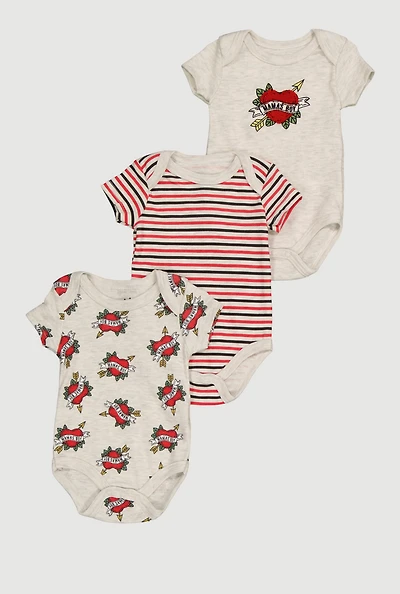 Baby Boys 0-9M Mamas Boy Heart Graphic Bodysuits 3 Pack