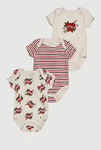 Baby Boys 0-9M Mamas Boy Heart Graphic Bodysuits 3 Pack